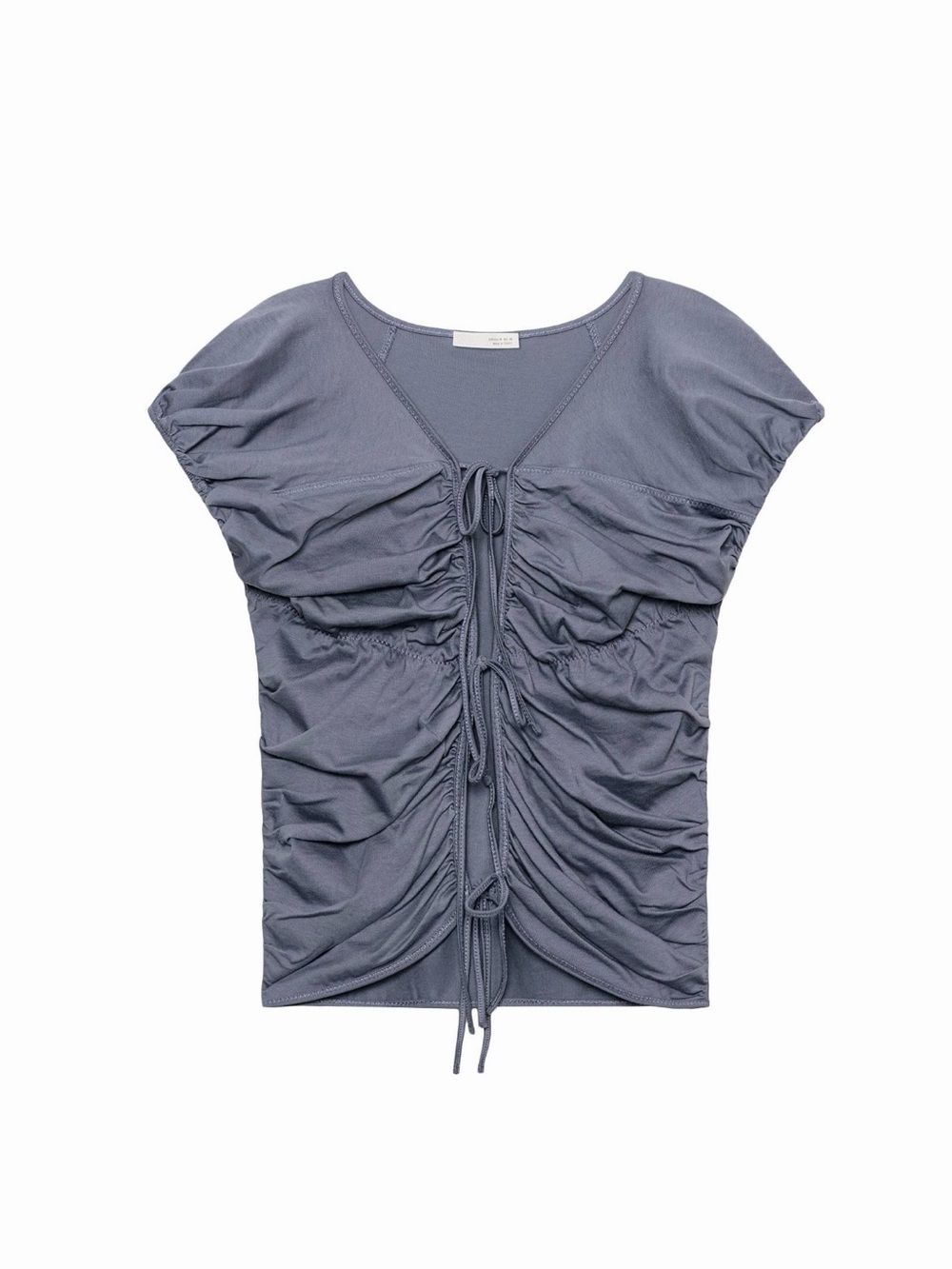 Zara Slate Gray Drawstring Ruched Crop Top - Picture 2 of 2